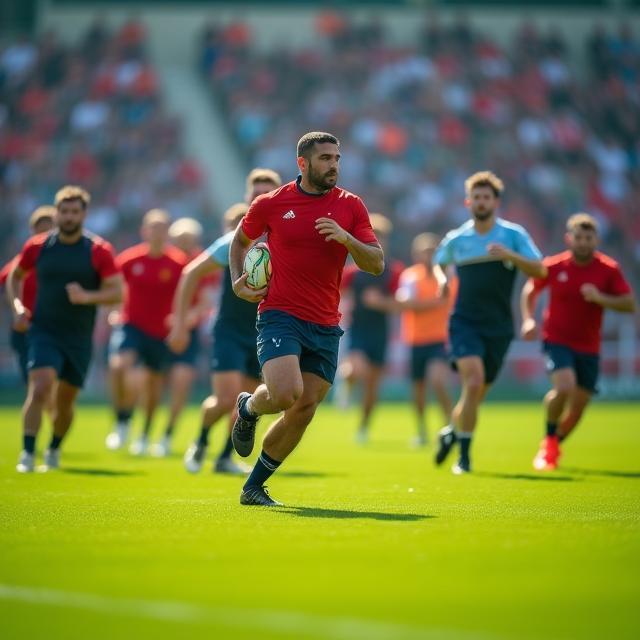 Professional football team training